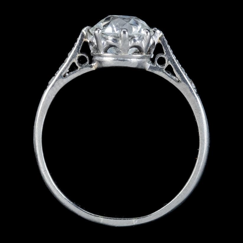Old European Cut Antique Edwardian Diamond Solitaire Ring in 1.46ct Diamond, circa 1910 For Sale