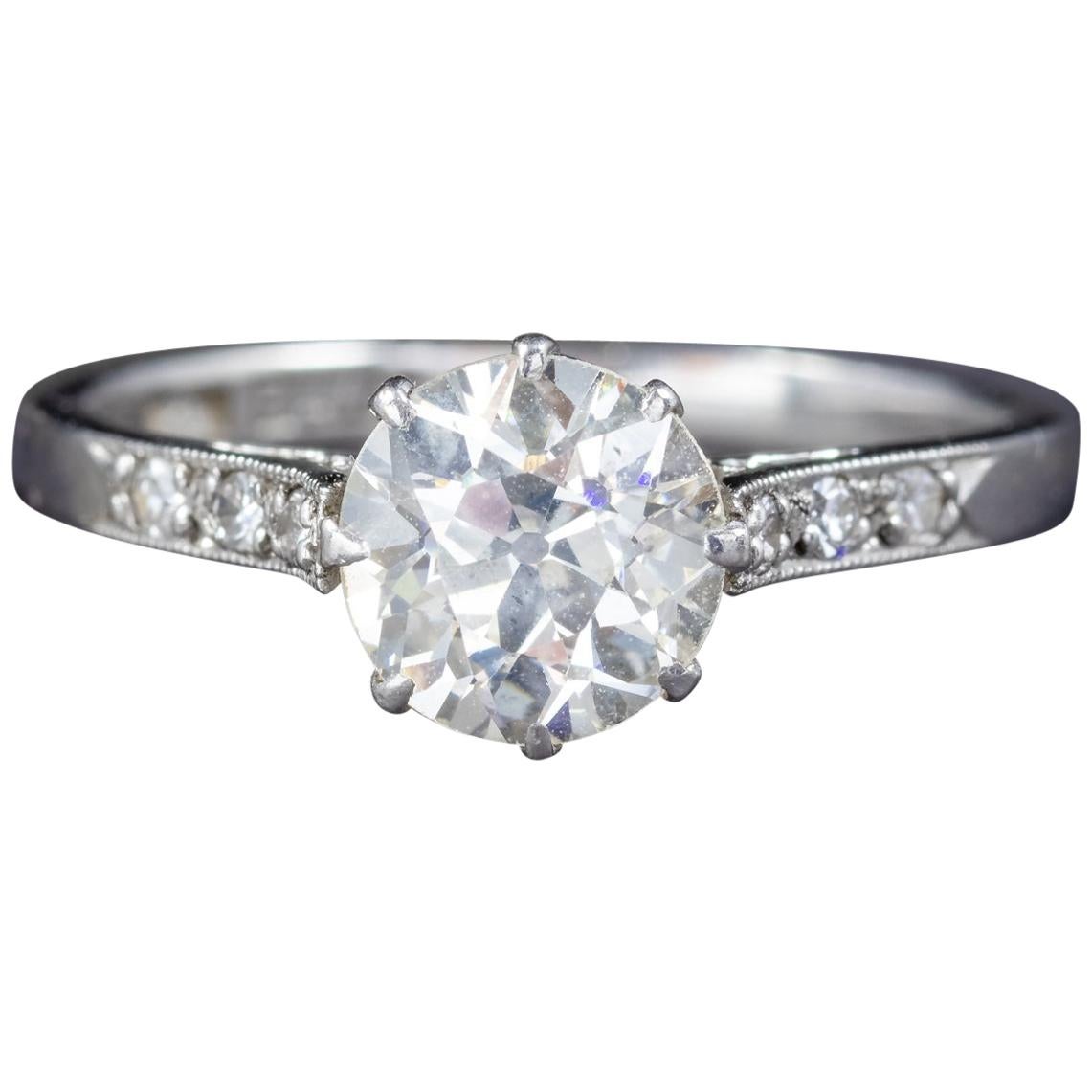 Antique Edwardian Diamond Solitaire Ring Platinum Engagement Ring, circa 1910