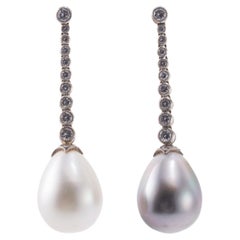 Antique Edwardian Diamond South Sea Pearl Gold Drop Earrings