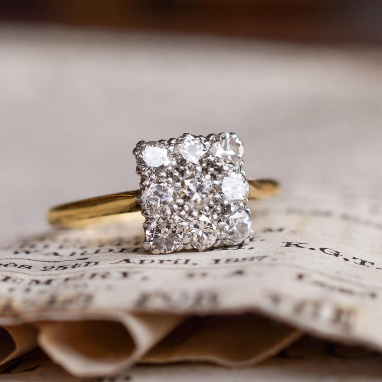 Antique Edwardian Diamond Square Cluster Ring at 1stDibs