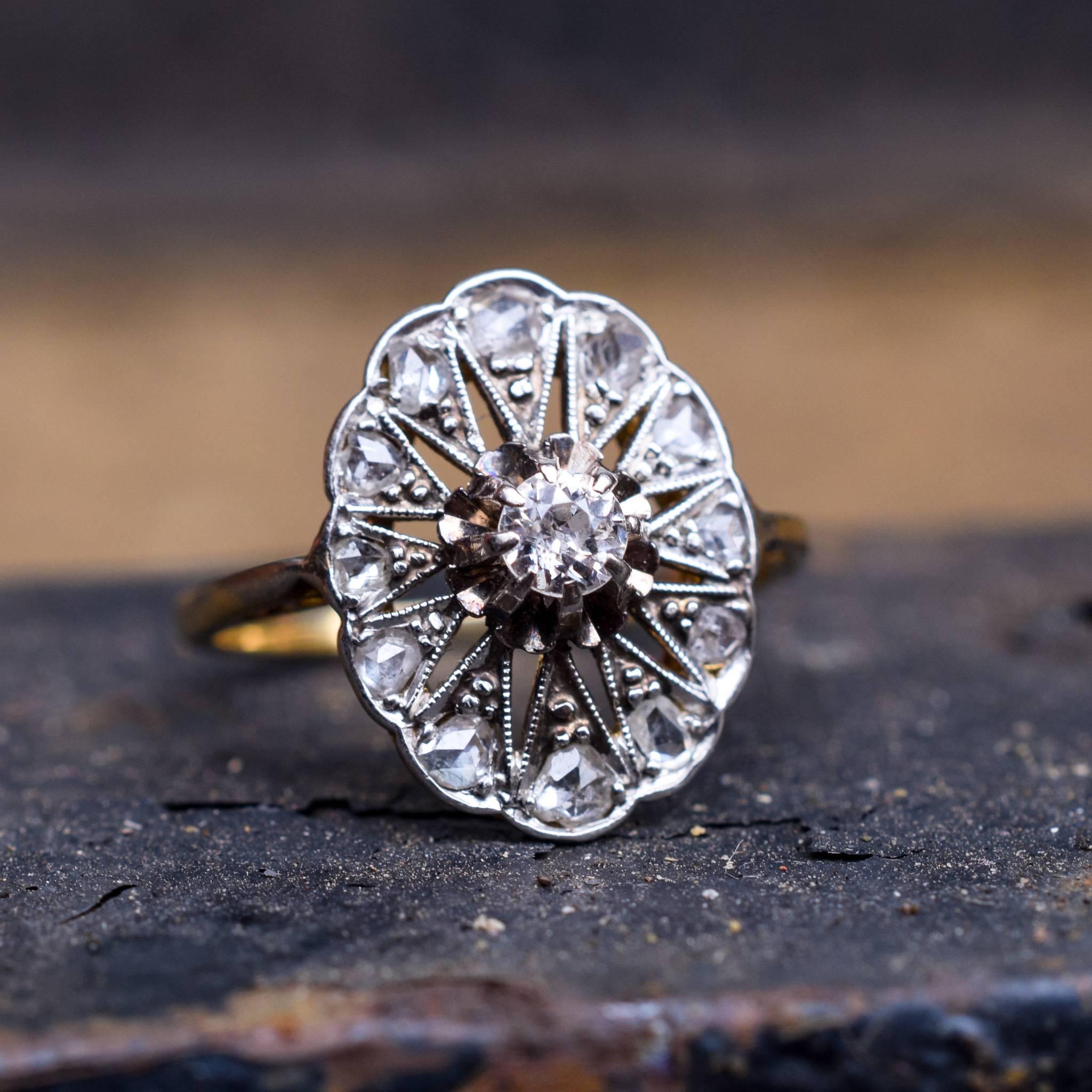 Women's Antique Edwardian Diamond Star Cluster Ring