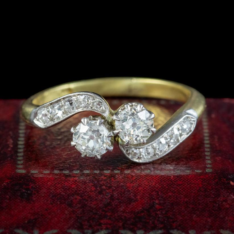 Antique Edwardian Diamond Toi Et Moi Twist Ring 0.66ct Of Diamond For Sale 3