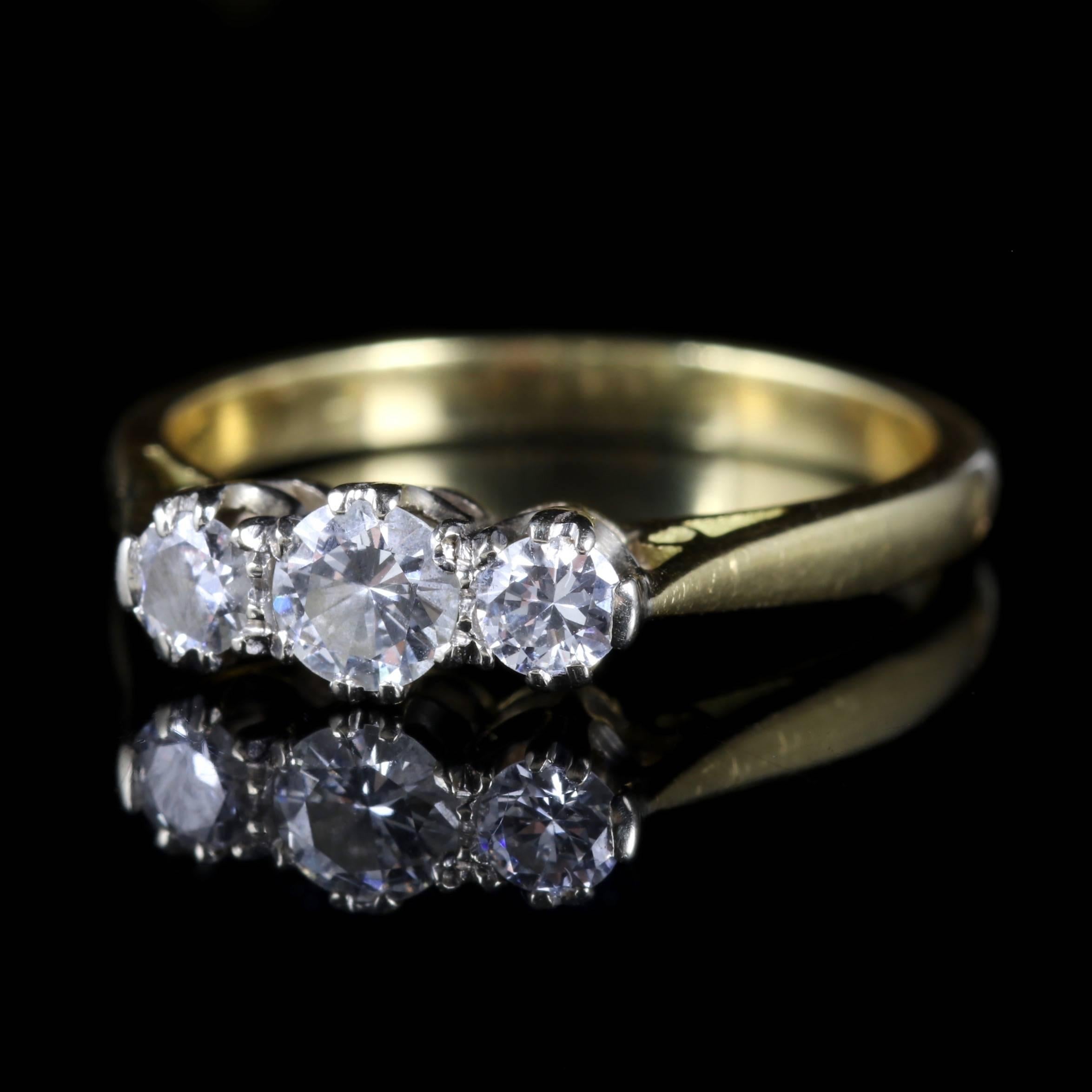 This fabulous Edwardian Diamond trilogy ring is set in 18ct Yellow Gold and Platinum, Circa 1915.
 
The central Diamond is 0.20ct with the ouster Diamond being both 0.08ct each, which makes a total of 0.36ct of sparkling Diamonds in total.

Trilogy