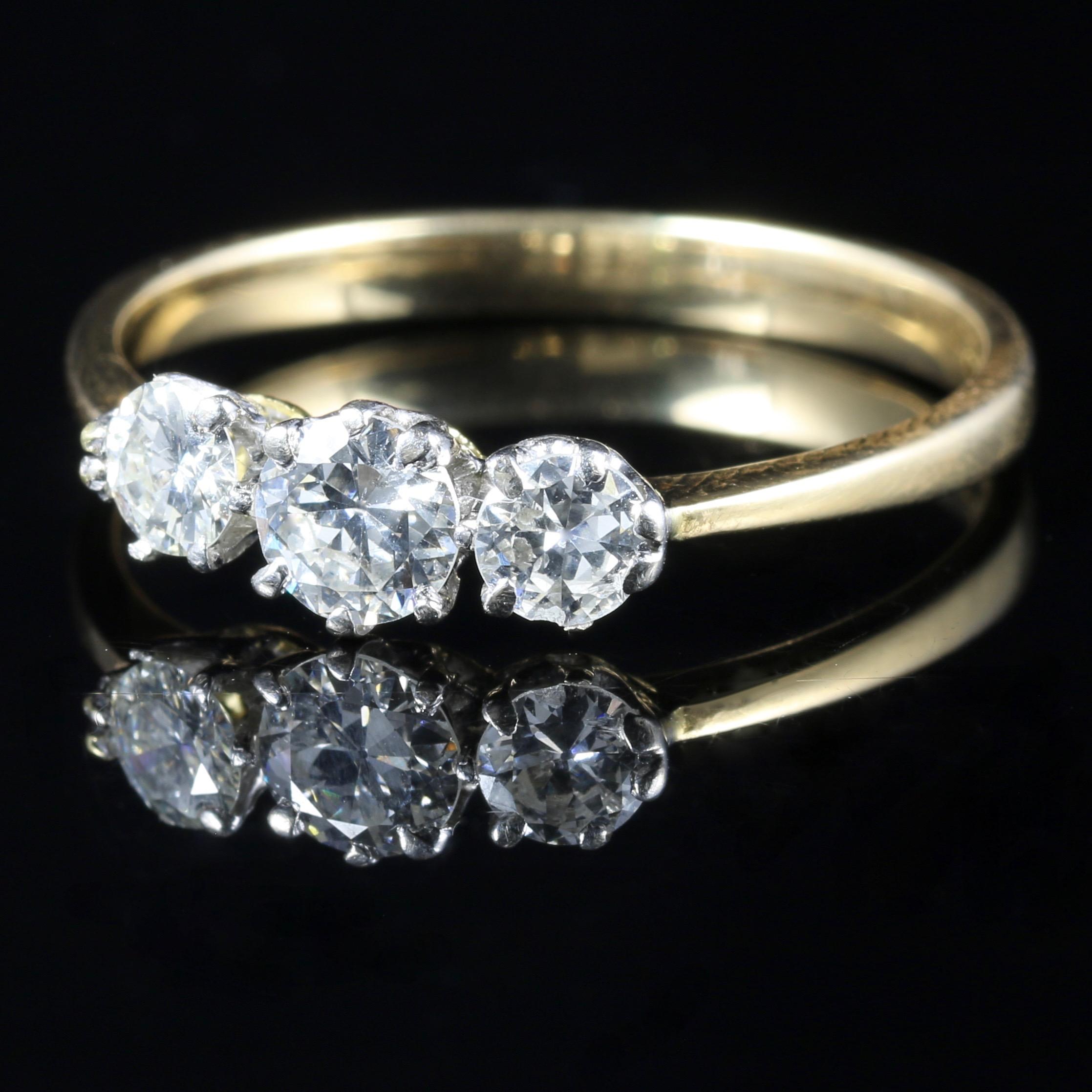 For more details please click continue reading down below...

A genuine antique Edwardian Diamond trilogy ring is steeped in history from the Edwardian period, Circa 1915.

Set in Platinum and 18ct Yellow Gold.

This lovely ring is set with 1ct of