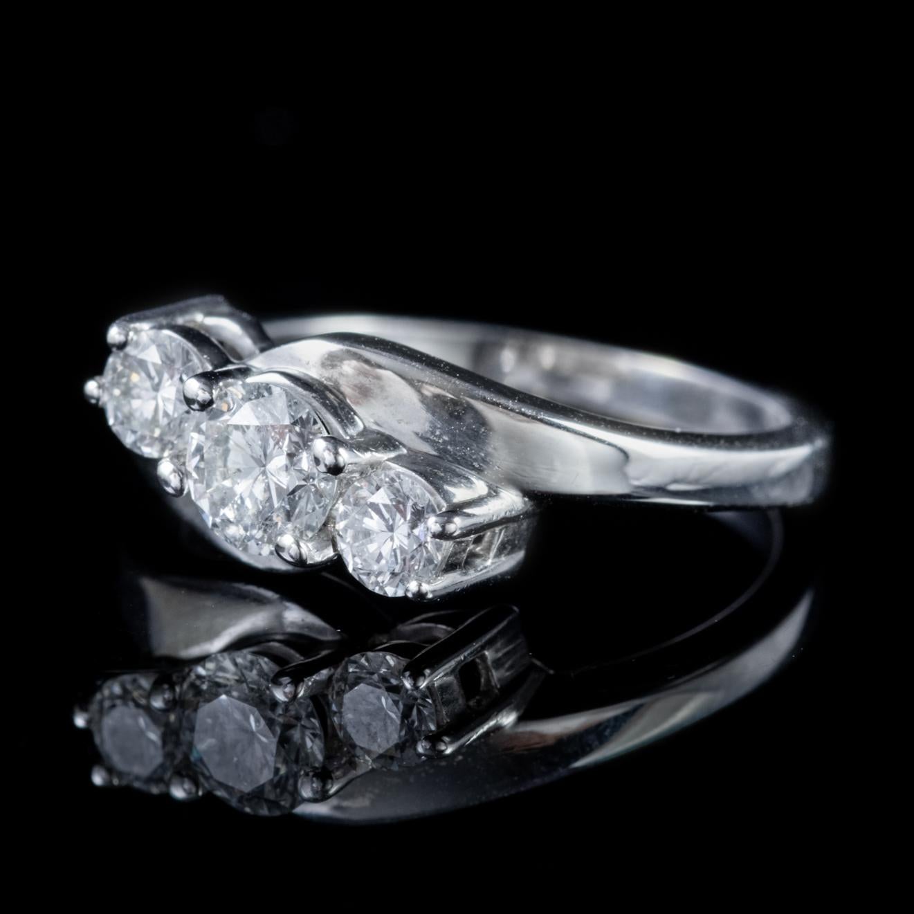 Edwardian Diamond Trilogy Ring 18 Carat White Gold 0.75 Carat Diamond circa 1915 In Good Condition For Sale In Lancaster, Lancashire