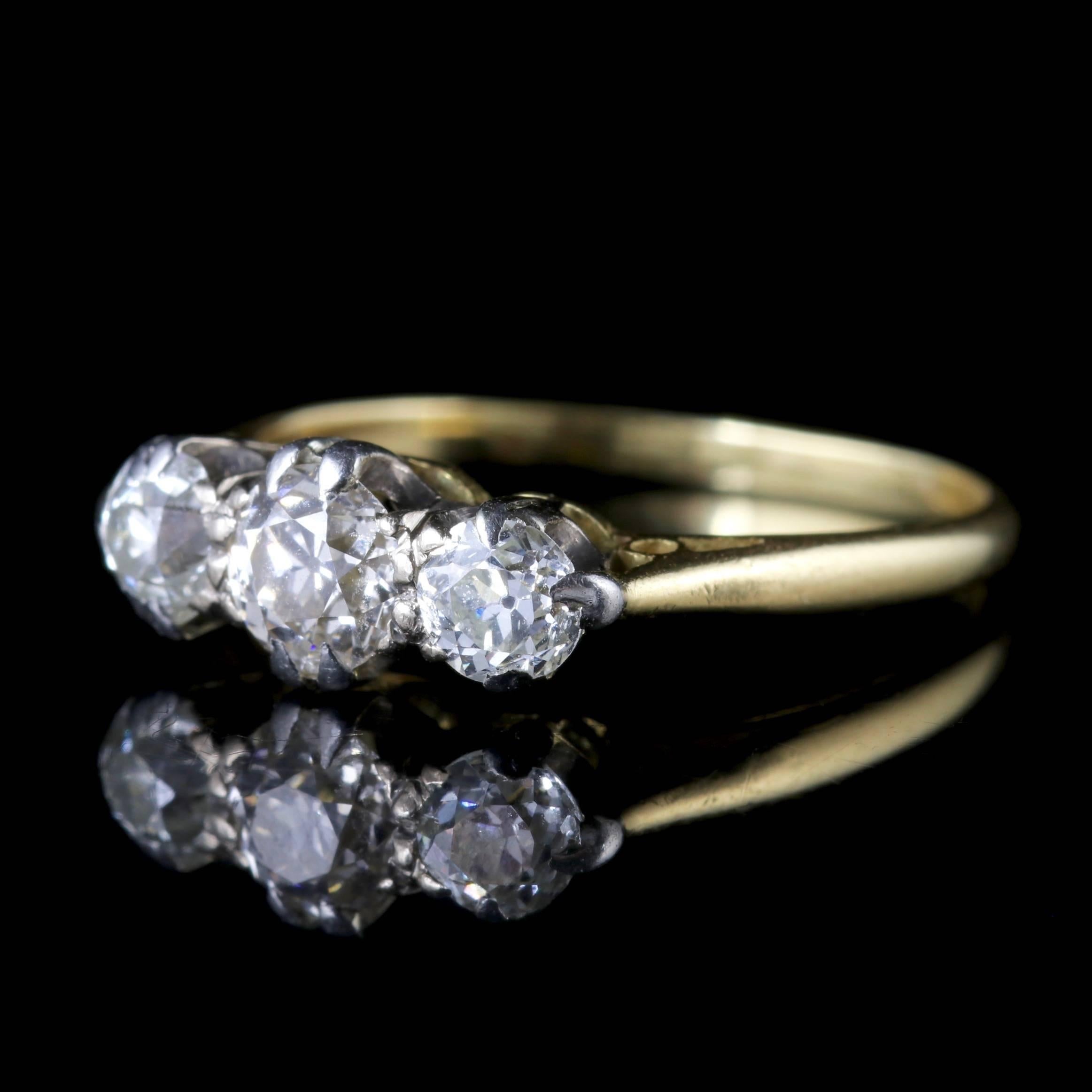 To read more please click continue reading below-

This fabulous antique 18ct Gold, Diamond trilogy ring is Edwardian Circa 1915. 

A Trilogy of stones represents past, present and future, or those 3 little words ‘I - love - you’.

The central