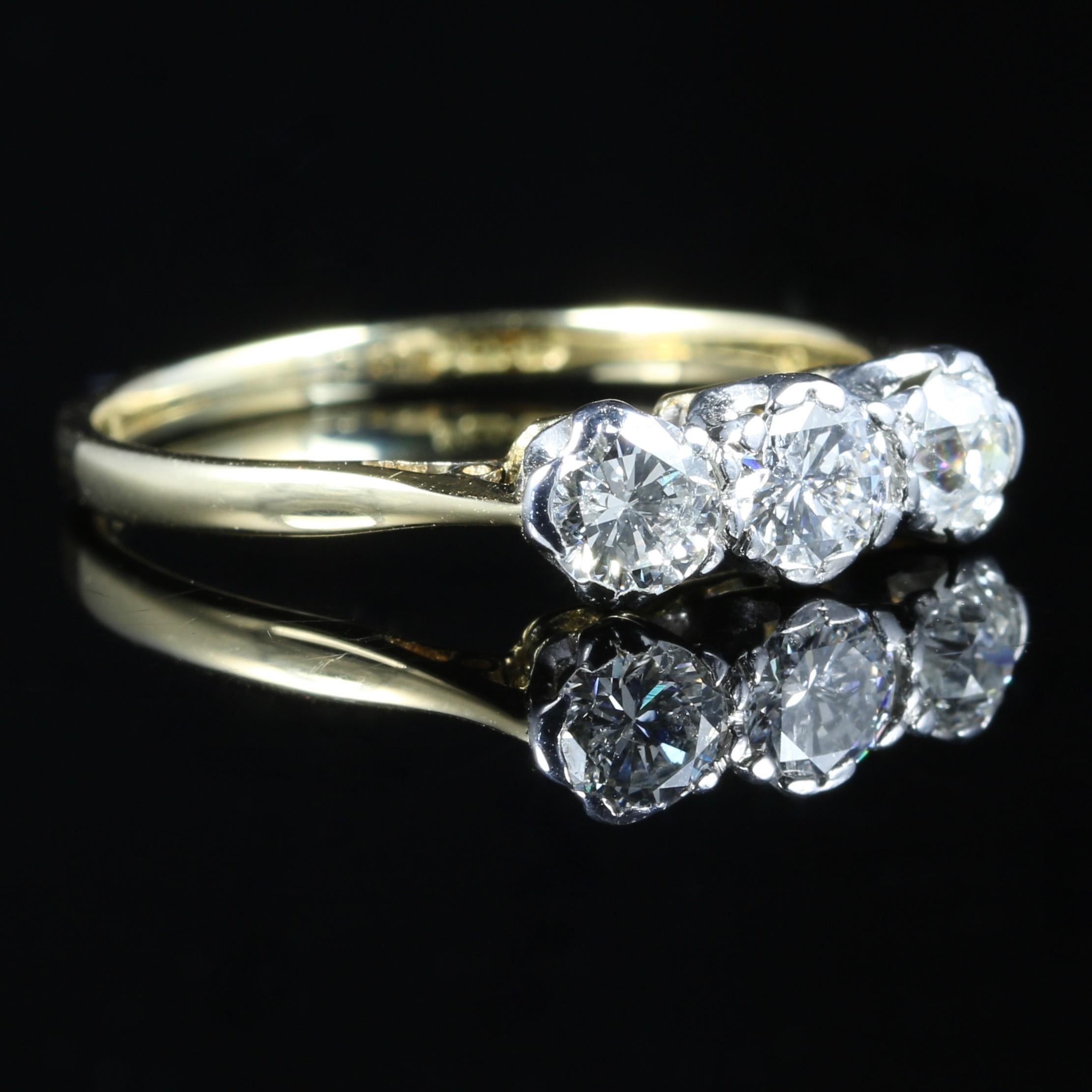 Women's Antique Edwardian Diamond Trilogy Ring circa 1915 Gold Plat