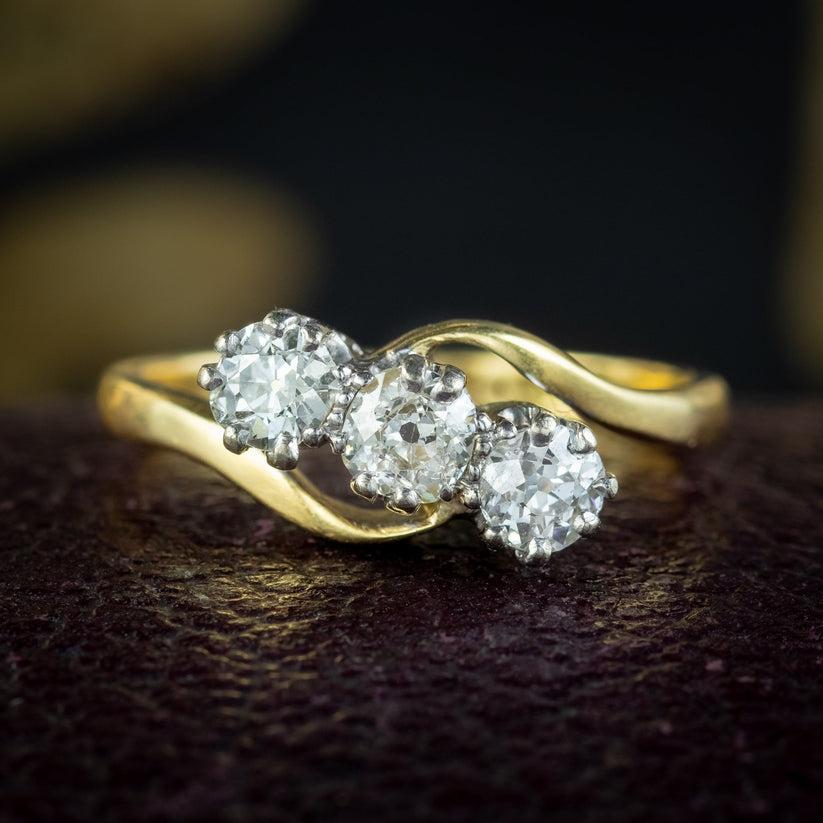 Women's Antique Edwardian Diamond Trilogy Twist Ring in 0.90ct Total For Sale