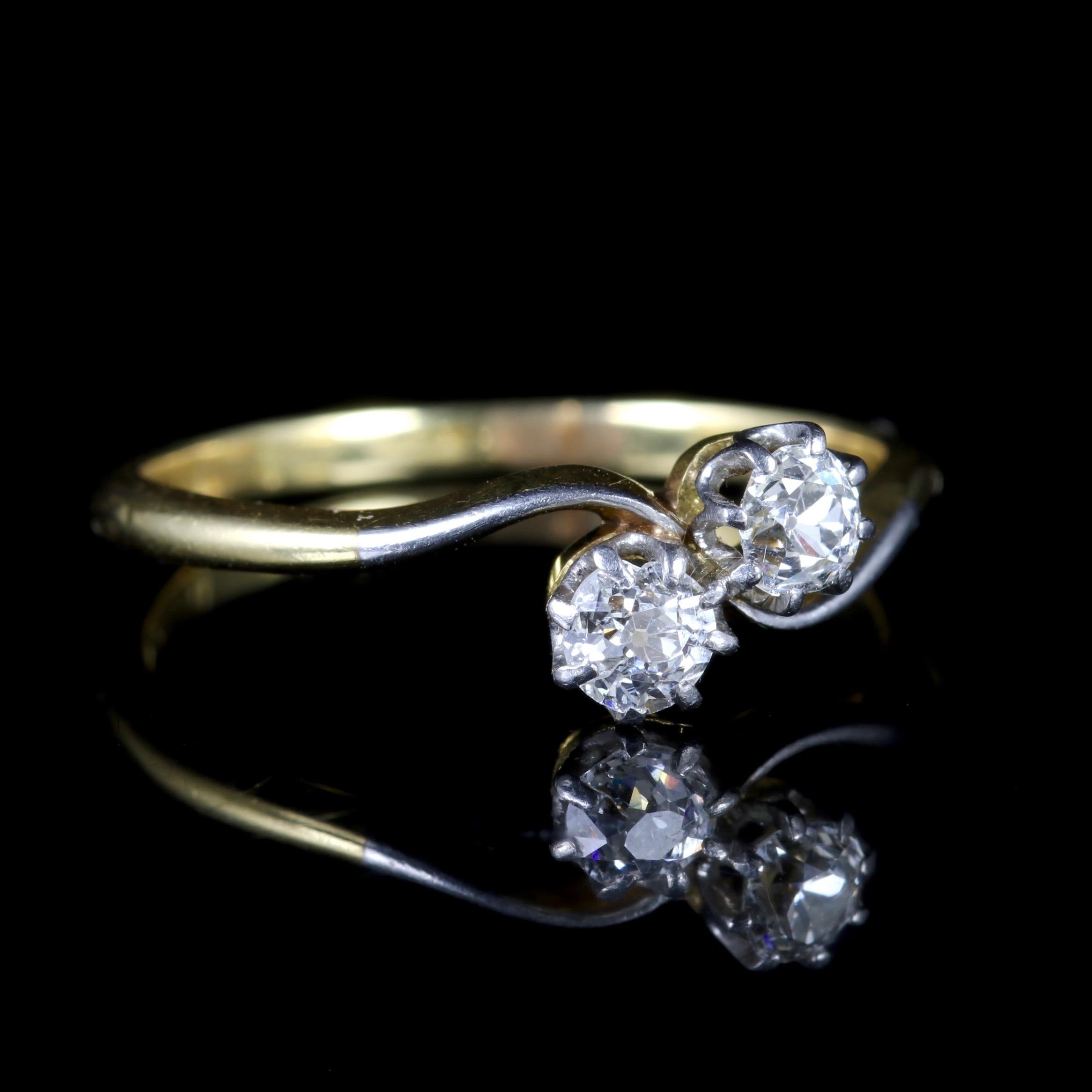 This elegant Edwardian Diamond twist ring is, Circa 1910.

The ring boasts two sparkling old cut Diamonds set in Platinum in a twist gallery.

There is approx 0.48ct in total, each Diamond is 0.24ct.

The Diamonds are old cut, and glisten