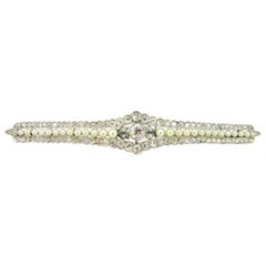 Antique Edwardian Diamonds and Pearls Brooch, 18kt Gold and Platinum, circa 1910