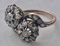Antique Edwardian Double Daisy Diamond Ring 18ct Gold 1 Carat Cluster Crossover