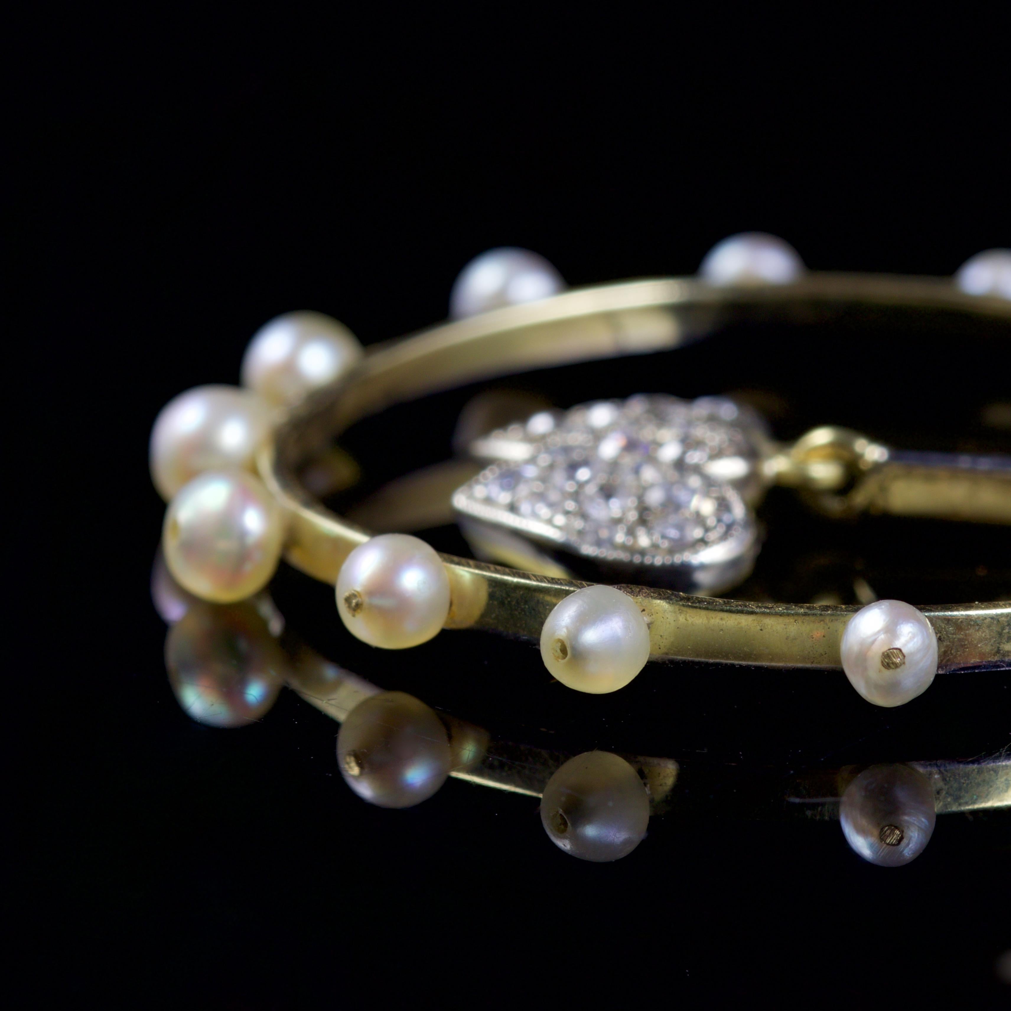 Antique Edwardian Double Heart Diamond Pearl Pendant 18 Carat, circa 1915 1