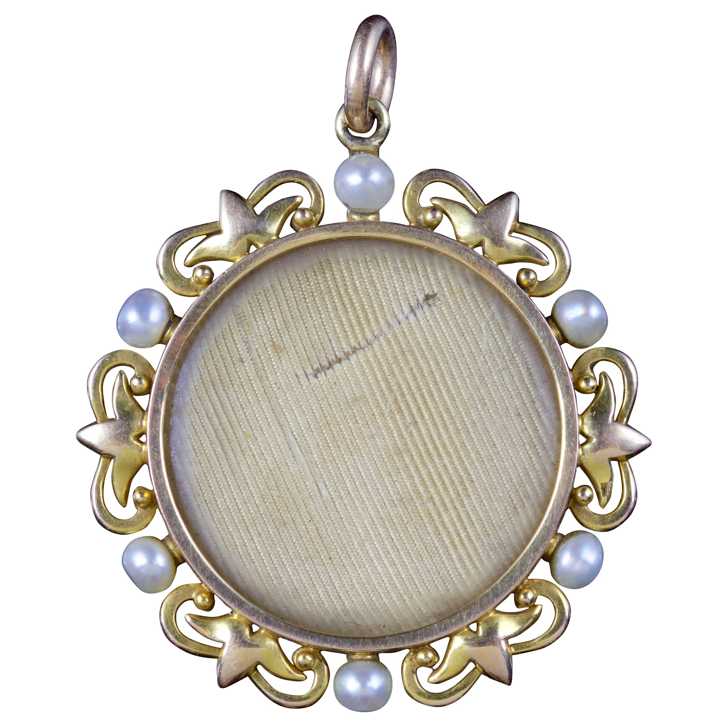 Antique Edwardian Double Locket Pendant Pearl 18 Carat Gold, circa 1915