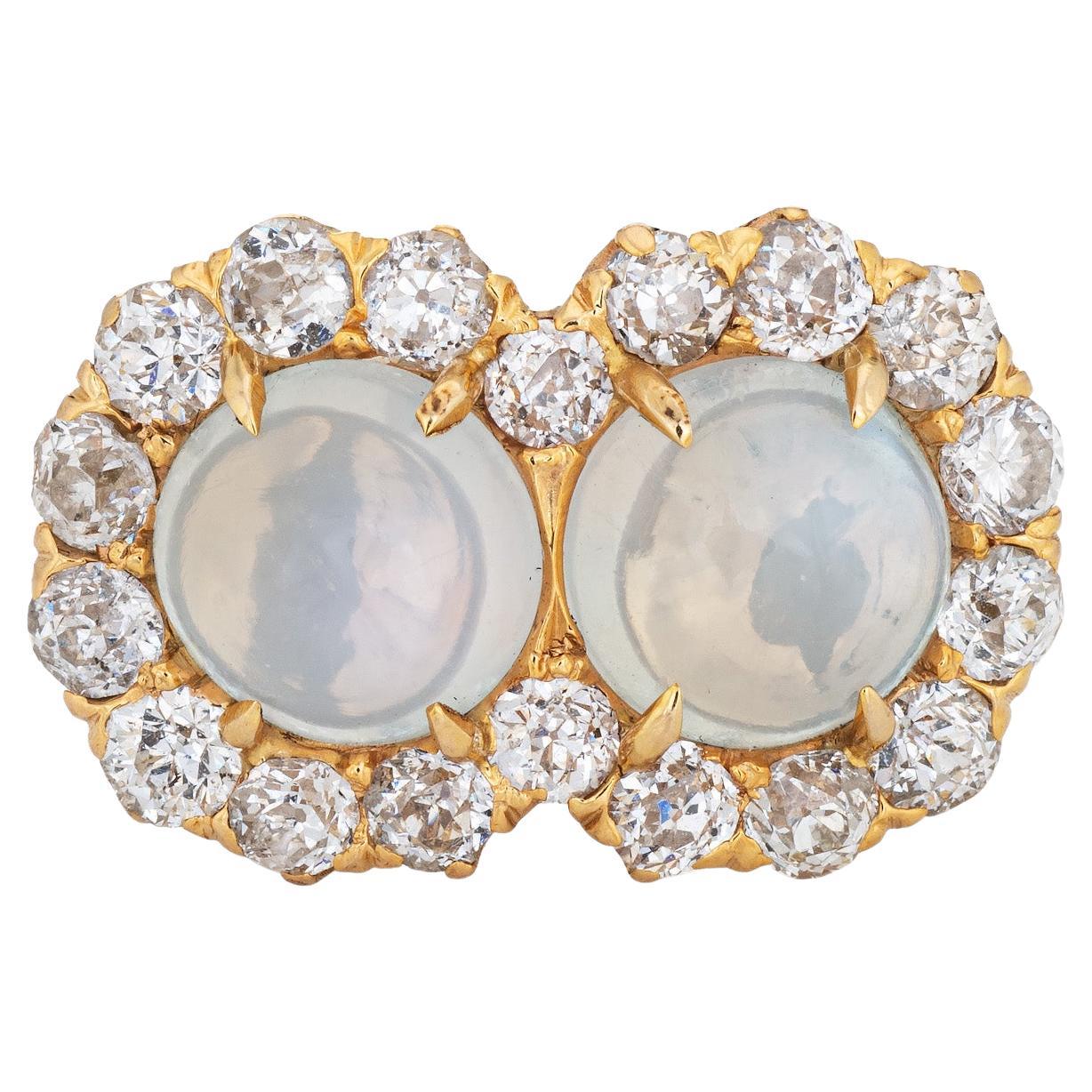 Antique Edwardian Double Moonstone Diamond Ring 14k Yellow Gold Jewelry