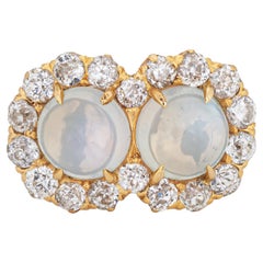 Antique Edwardian Double Moonstone Diamond Ring 14k Yellow Gold Jewelry