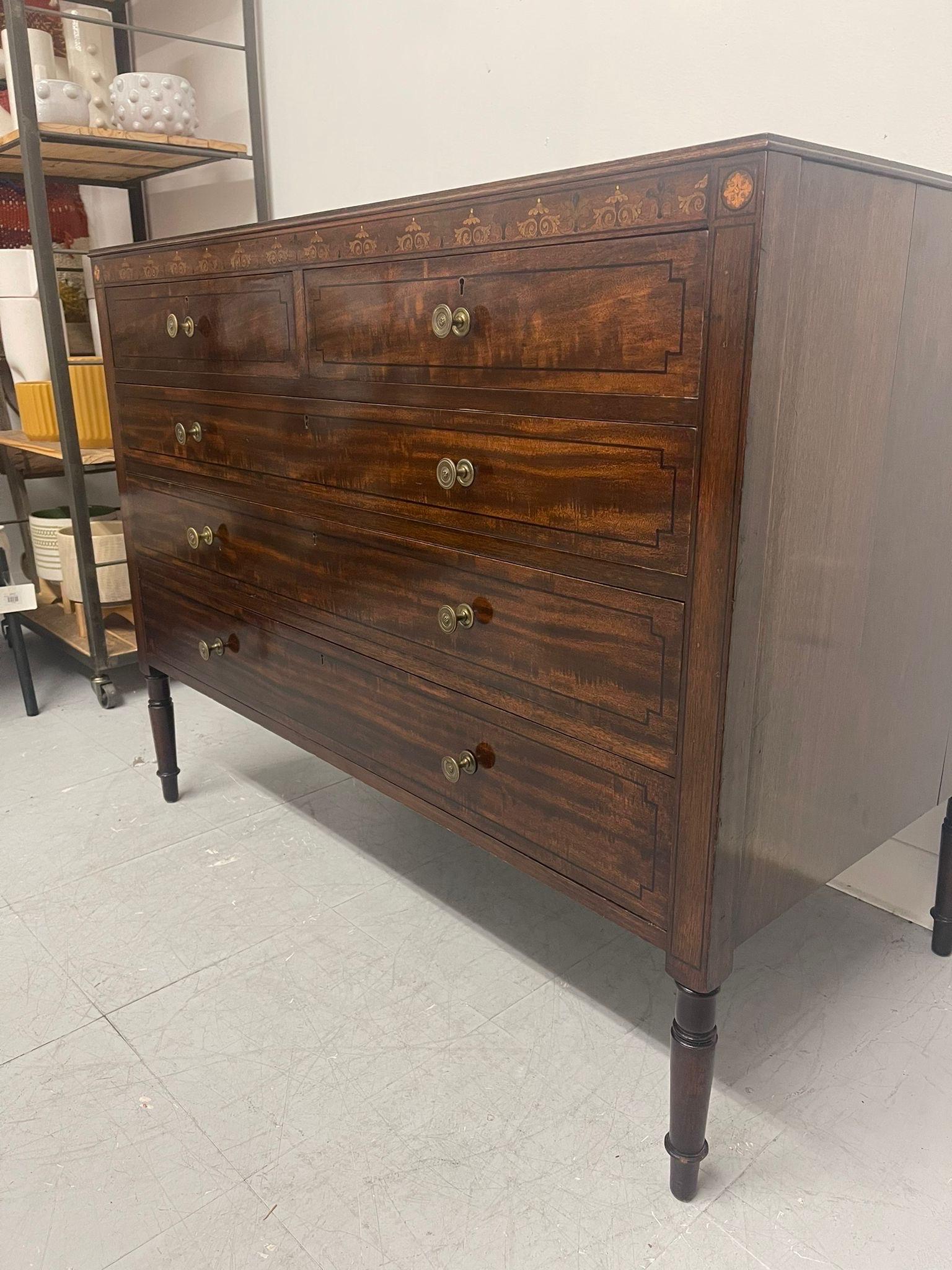 Antique Edwardian Dresser With Wood Inlay Uk Import. Circa 1905 In Good Condition For Sale In Seattle, WA