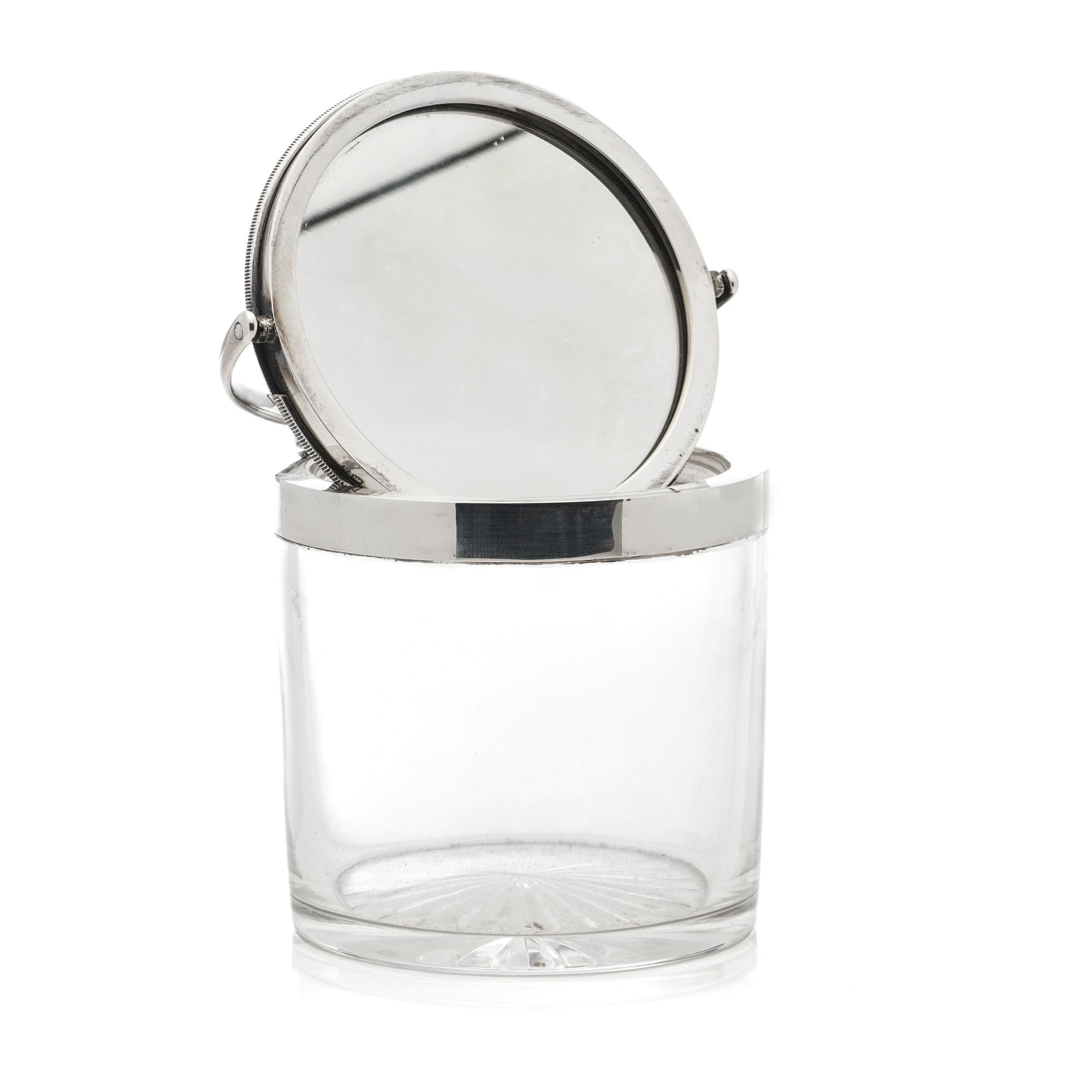 British Antique Edwardian Dressing Table Cut Glass Jar with Silver Mount with Miror For Sale