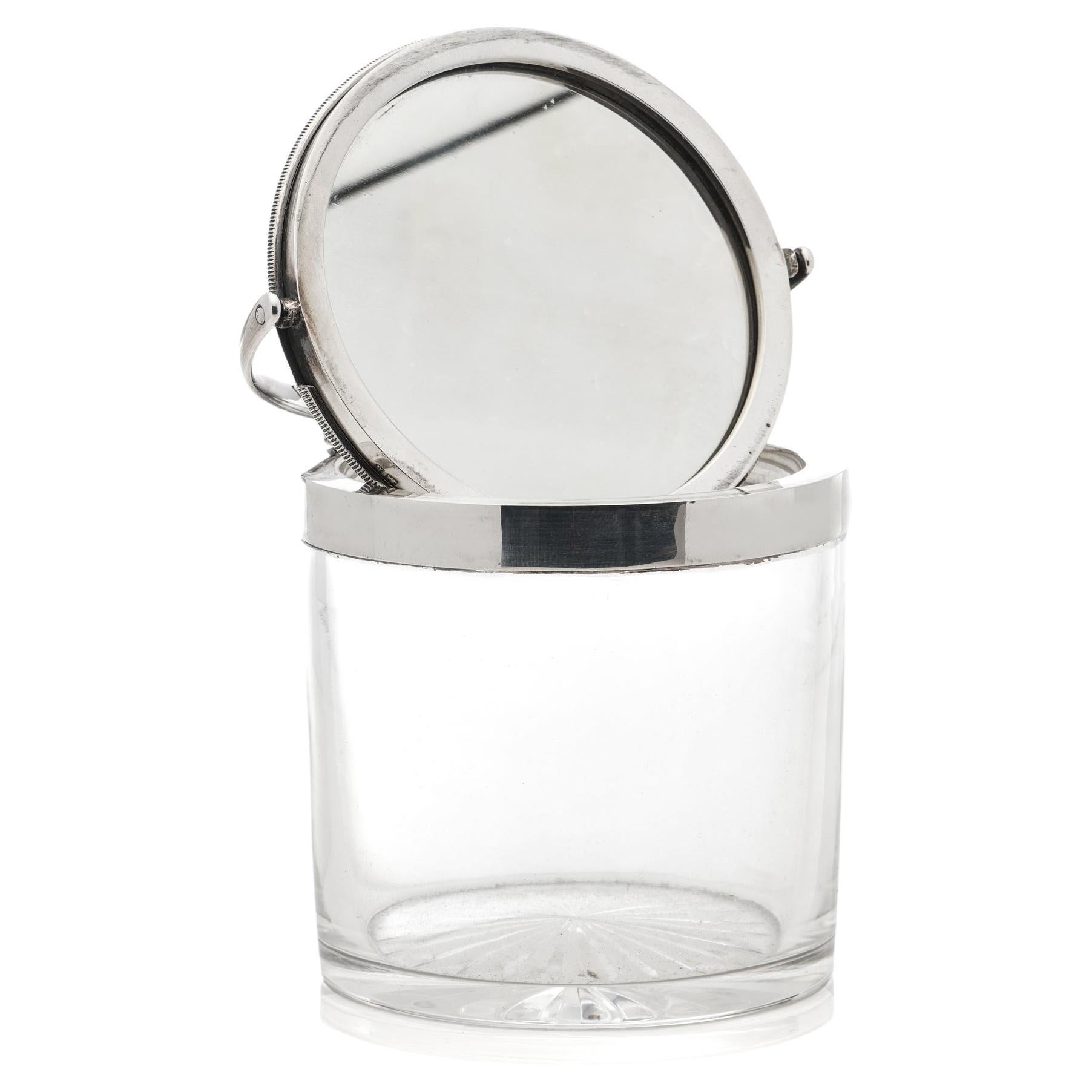 Antique Edwardian Dressing Table Cut Glass Jar with Silver Mount with Miror For Sale