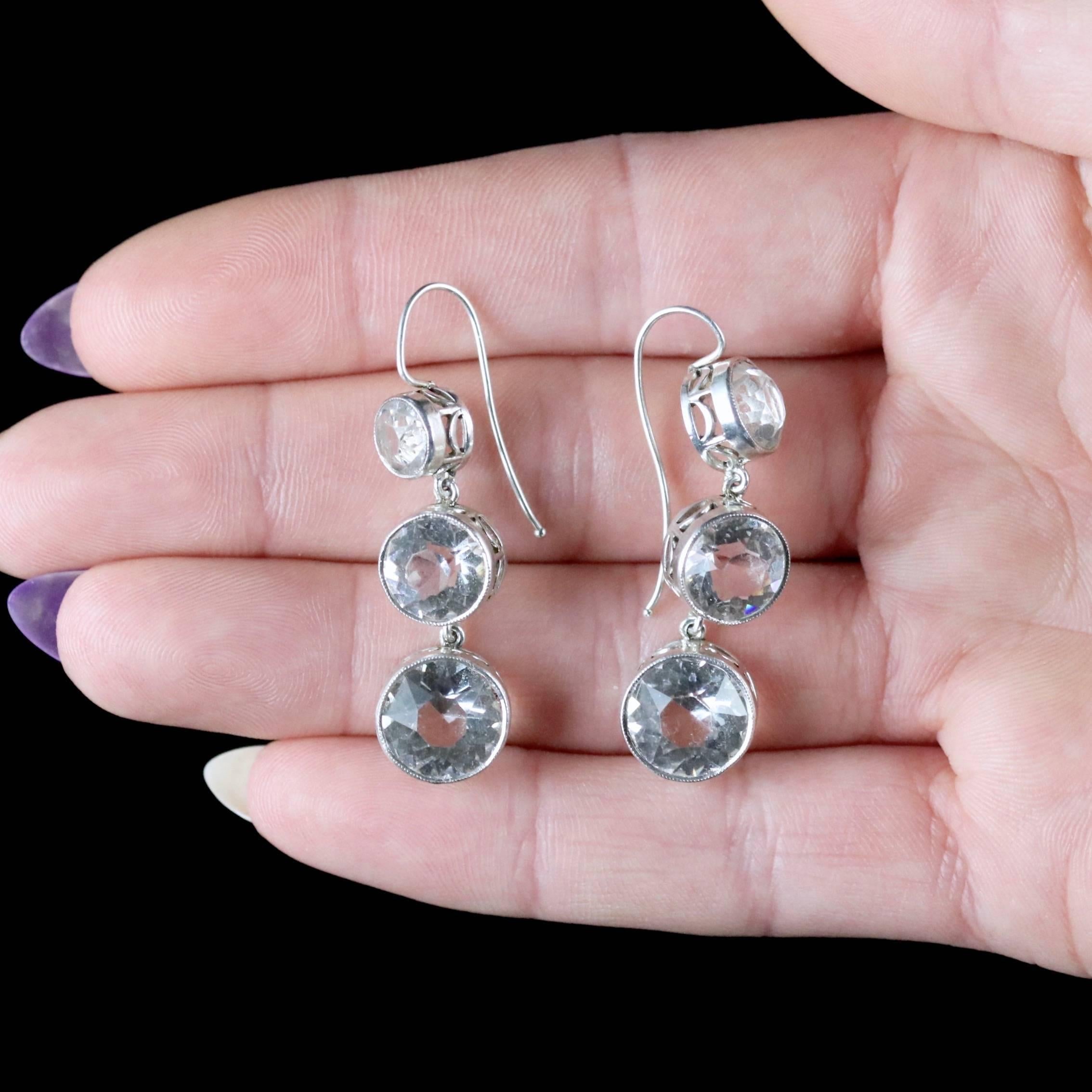 Antique Edwardian Drop Earrings Silver Paste, circa 1915 For Sale 1