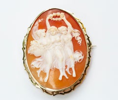 Antique Edwardian Dutch Hand Carved Shell Cameo Brooch in 14 Karat Yellow Gold