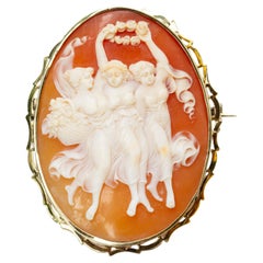 Antique Edwardian Dutch Hand Carved Shell Cameo Brooch in 14 Karat Yellow Gold