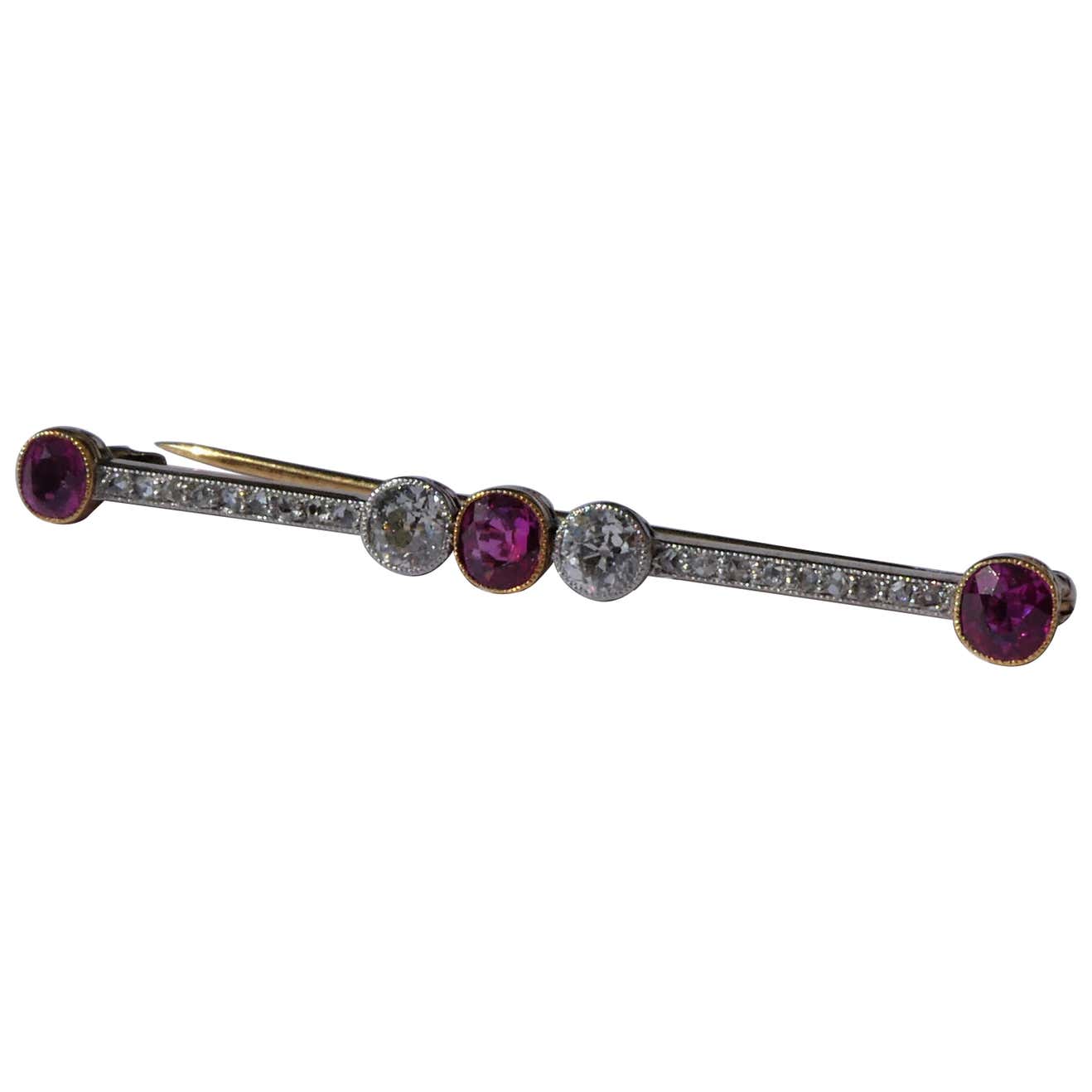 Antique Edwardian Dutch Ruby Diamond 18 Karat Rose Gold Platinum Bar ...