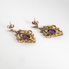 Antique Edwardian Earrings Amethyst White Enamel 14k Yellow Gold 1.5" Drops