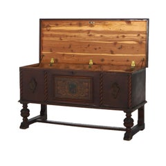 Antique Edwardian Ed Roos Cedar Lined Carved Walnut Chest with Certificate c1930