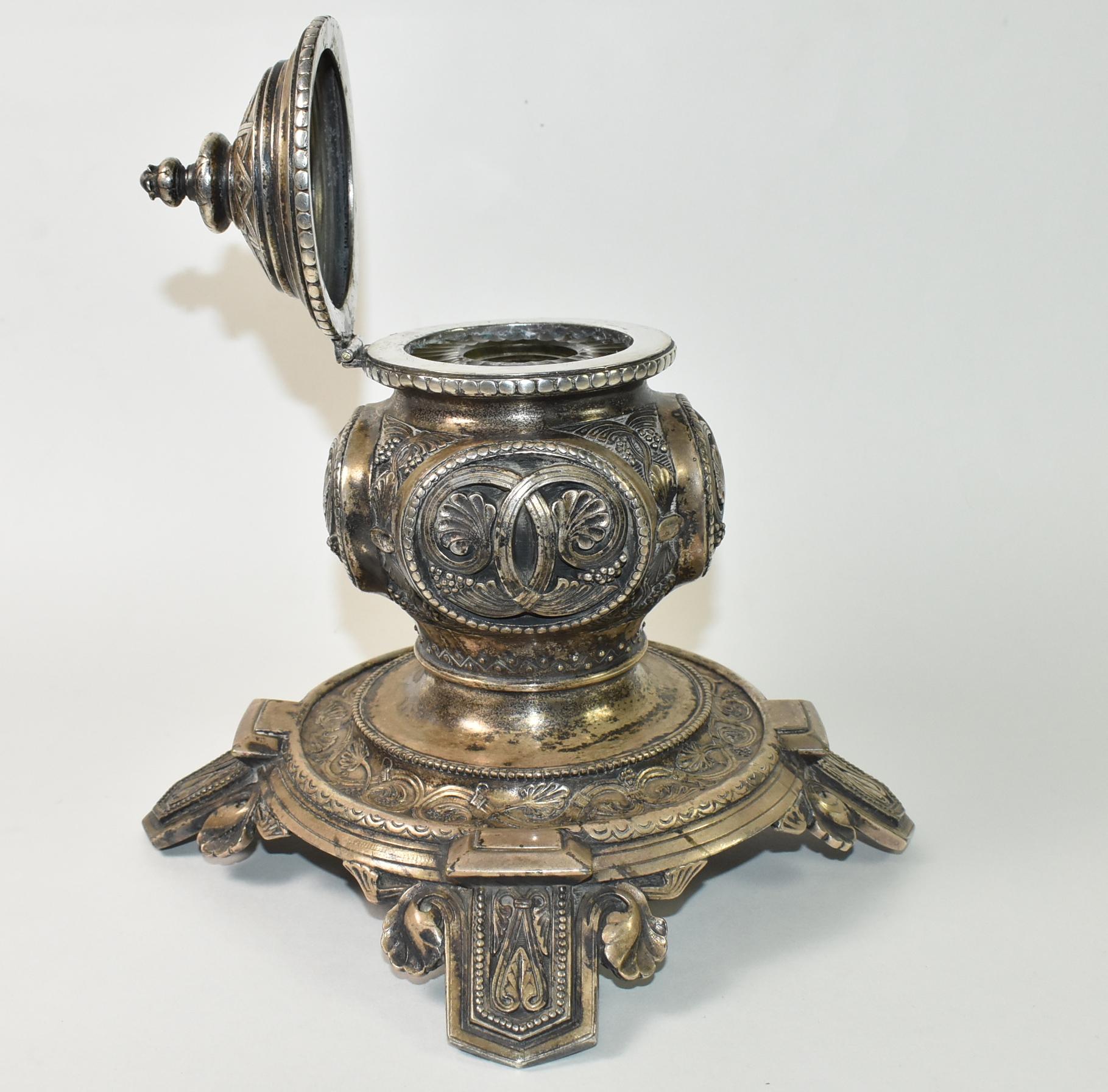 Antique Edwardian Elkington Inkwell, 1890 In Good Condition For Sale In Toledo, OH