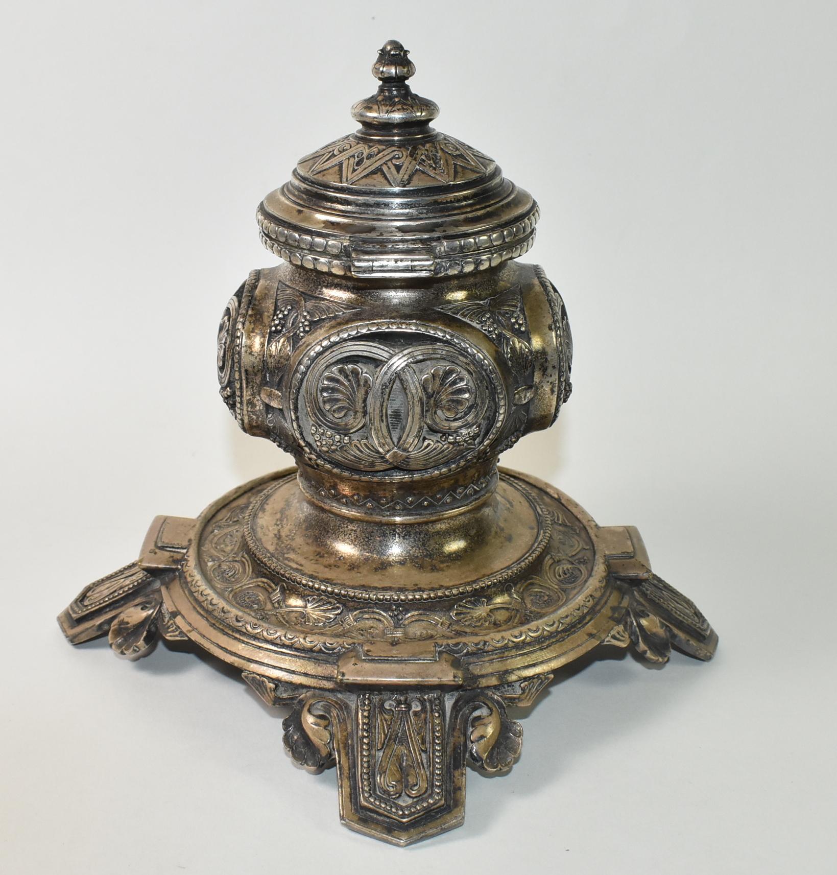 Late 19th Century Antique Edwardian Elkington Inkwell, 1890 For Sale