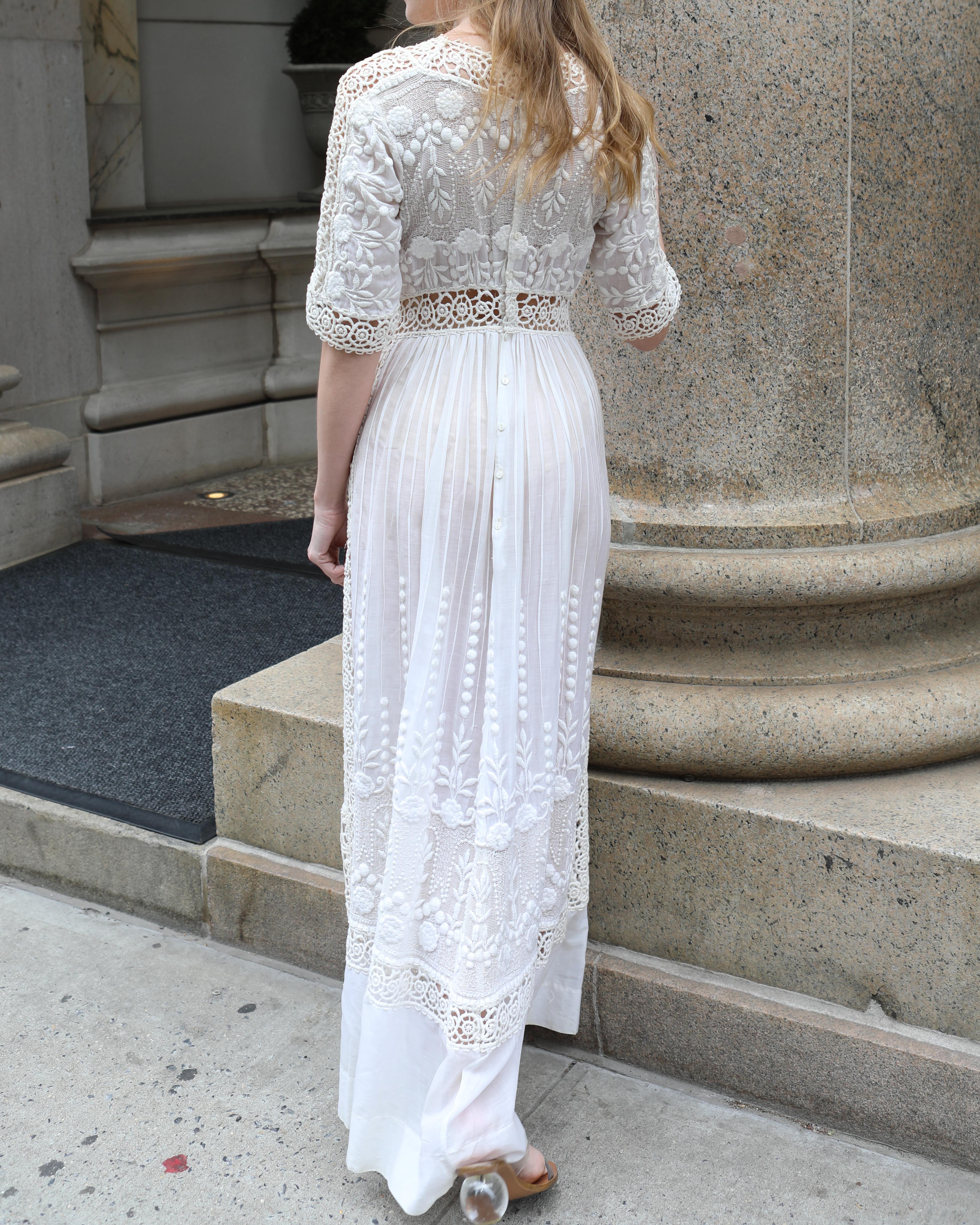 Antique Edwardian Embroidered Ivory Lace Dress For Sale 6