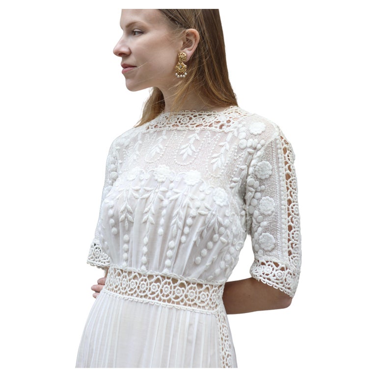 chinese dress ladies Victorian High Neck Cotton Lawn Lace Inset Dress – Of the Palms main image 0
