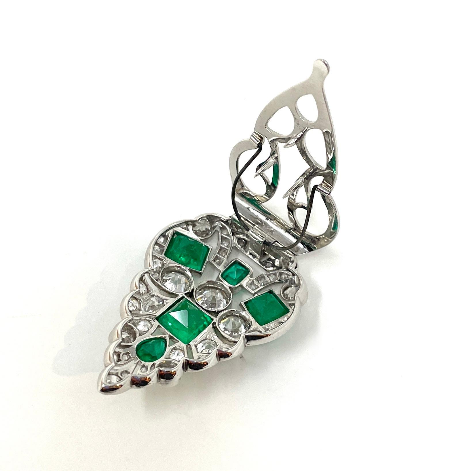 Women's or Men's Antique Edwardian Emerald and Diamond Dress Clip