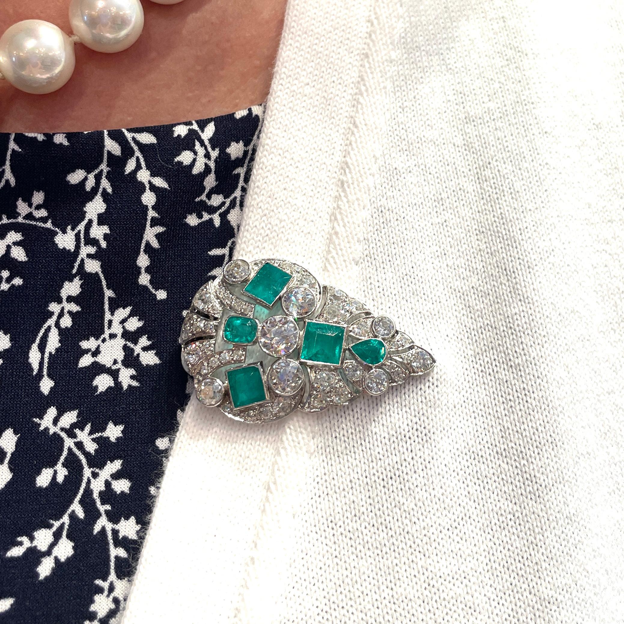 Antique Edwardian Emerald and Diamond Dress Clip 1