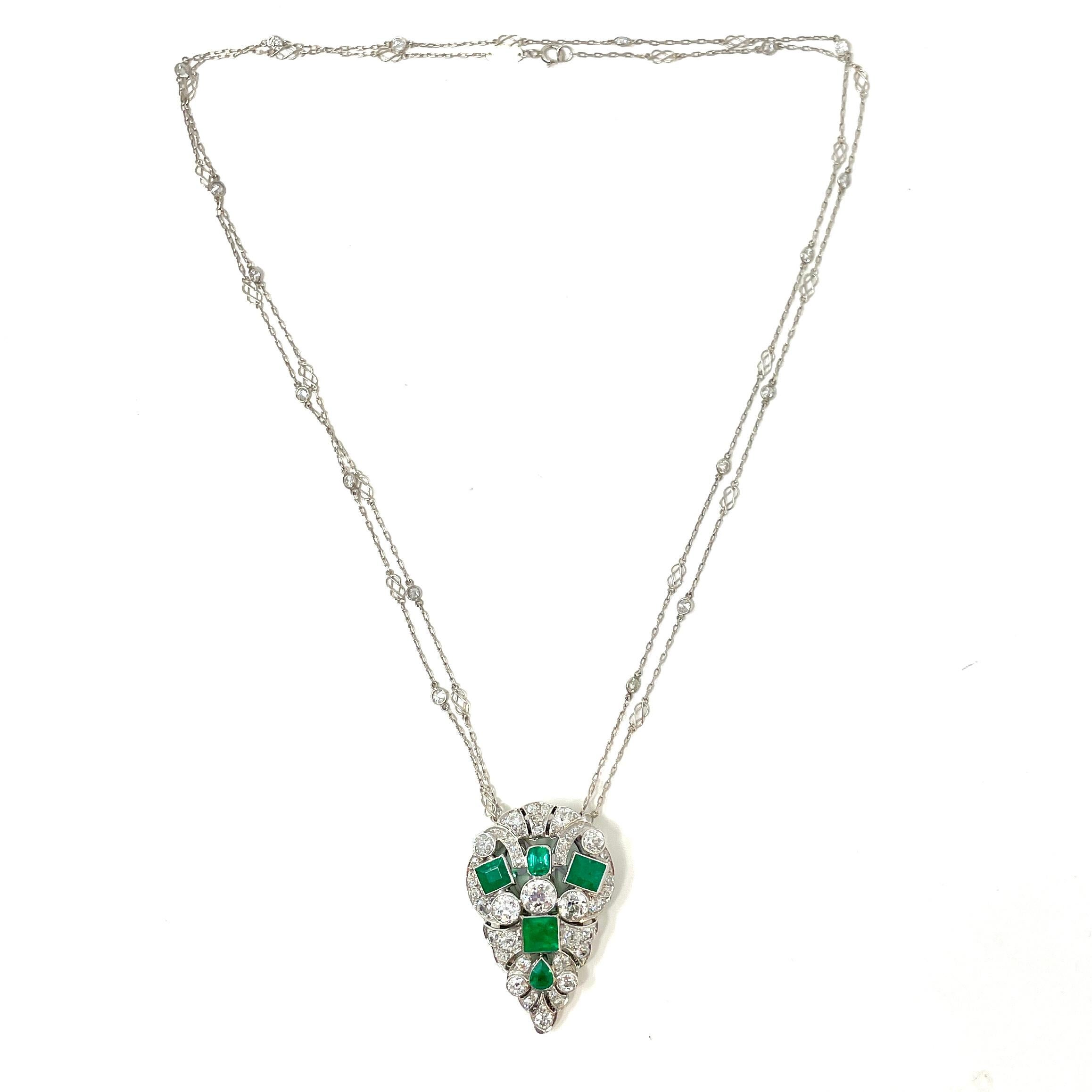 Antique Edwardian Emerald and Diamond Dress Clip 2