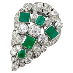 Antique Edwardian Emerald and Diamond Dress Clip