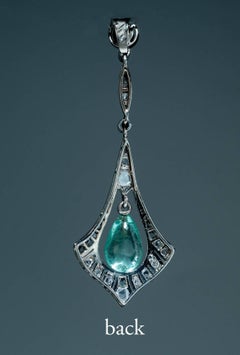 Antique Edwardian Emerald Bead Diamond Pendant