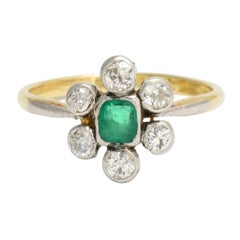 Antique Edwardian Emerald Diamond "Celestial Bodies" Ring
