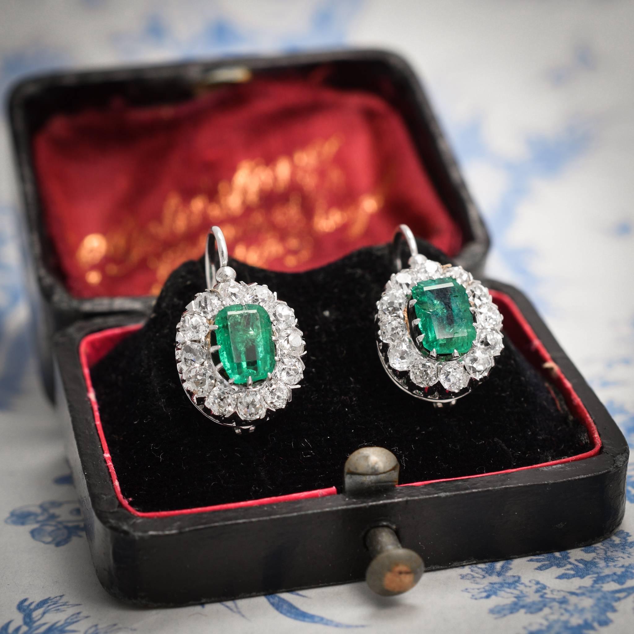 Women's Antique Edwardian Emerald Diamond Cluster Earrings