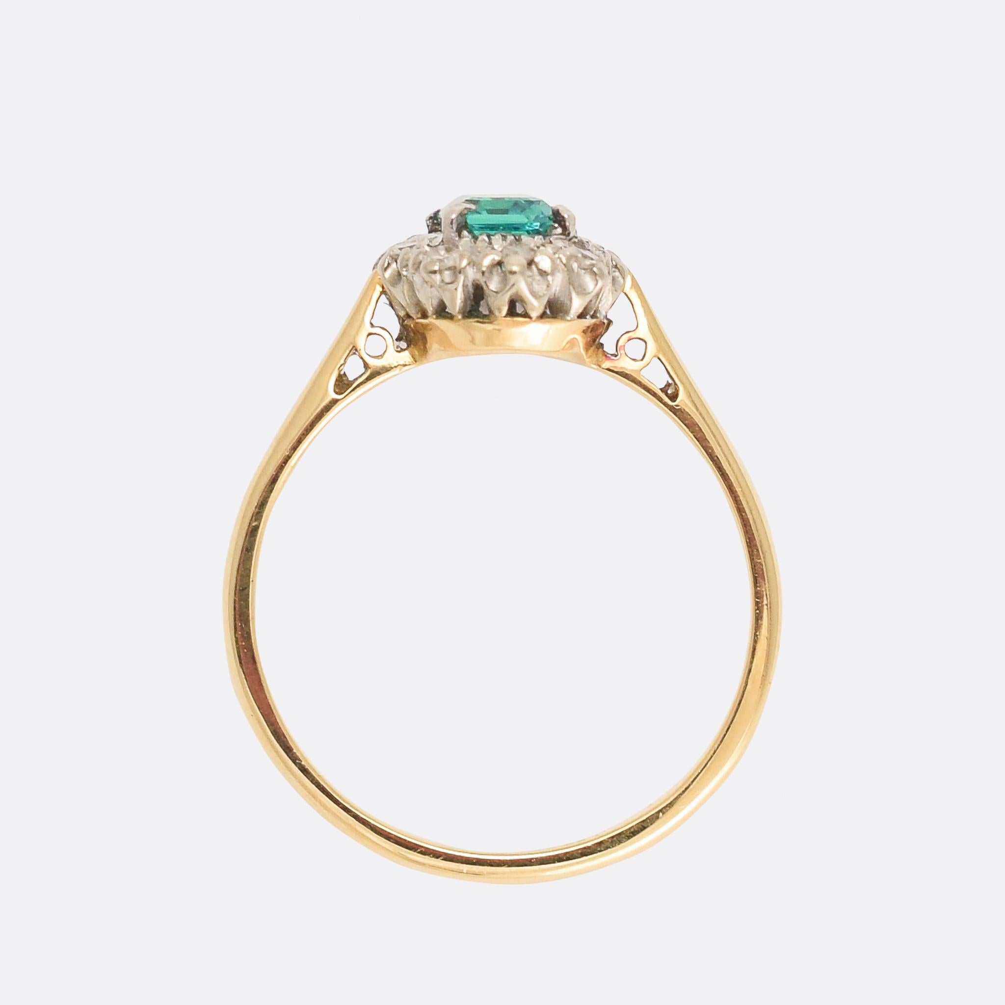 Women's Antique Edwardian Emerald Diamond Cluster Ring