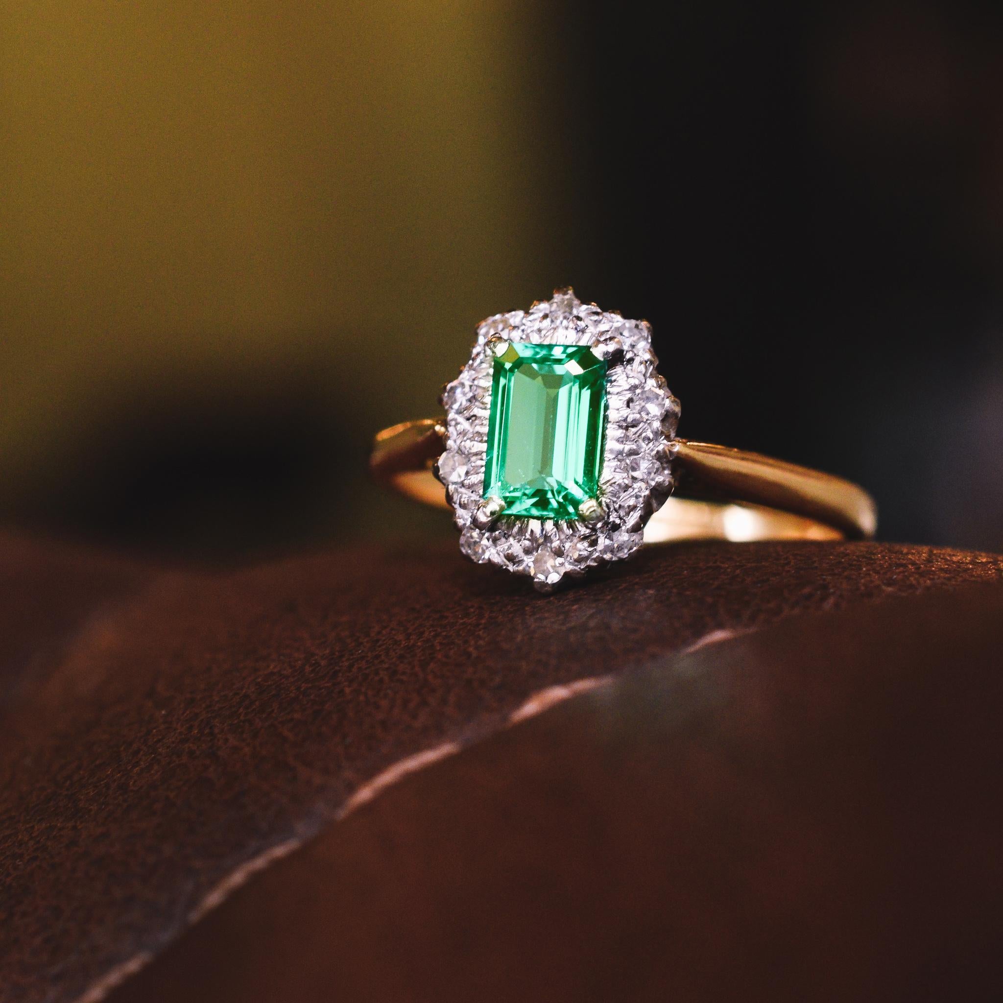 Antique Edwardian Emerald Diamond Cluster Ring 2