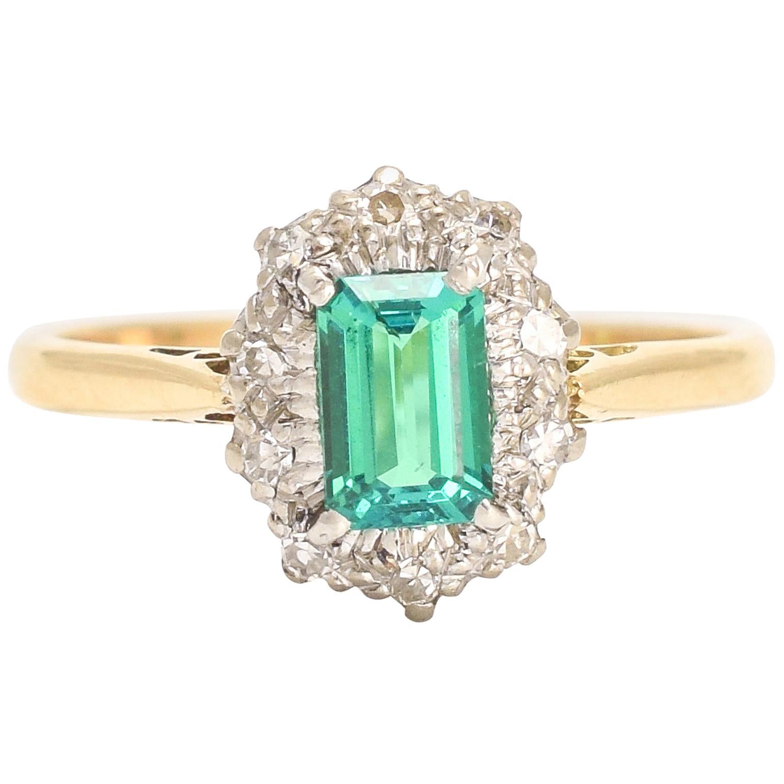 Antique Edwardian Emerald Diamond Cluster Ring