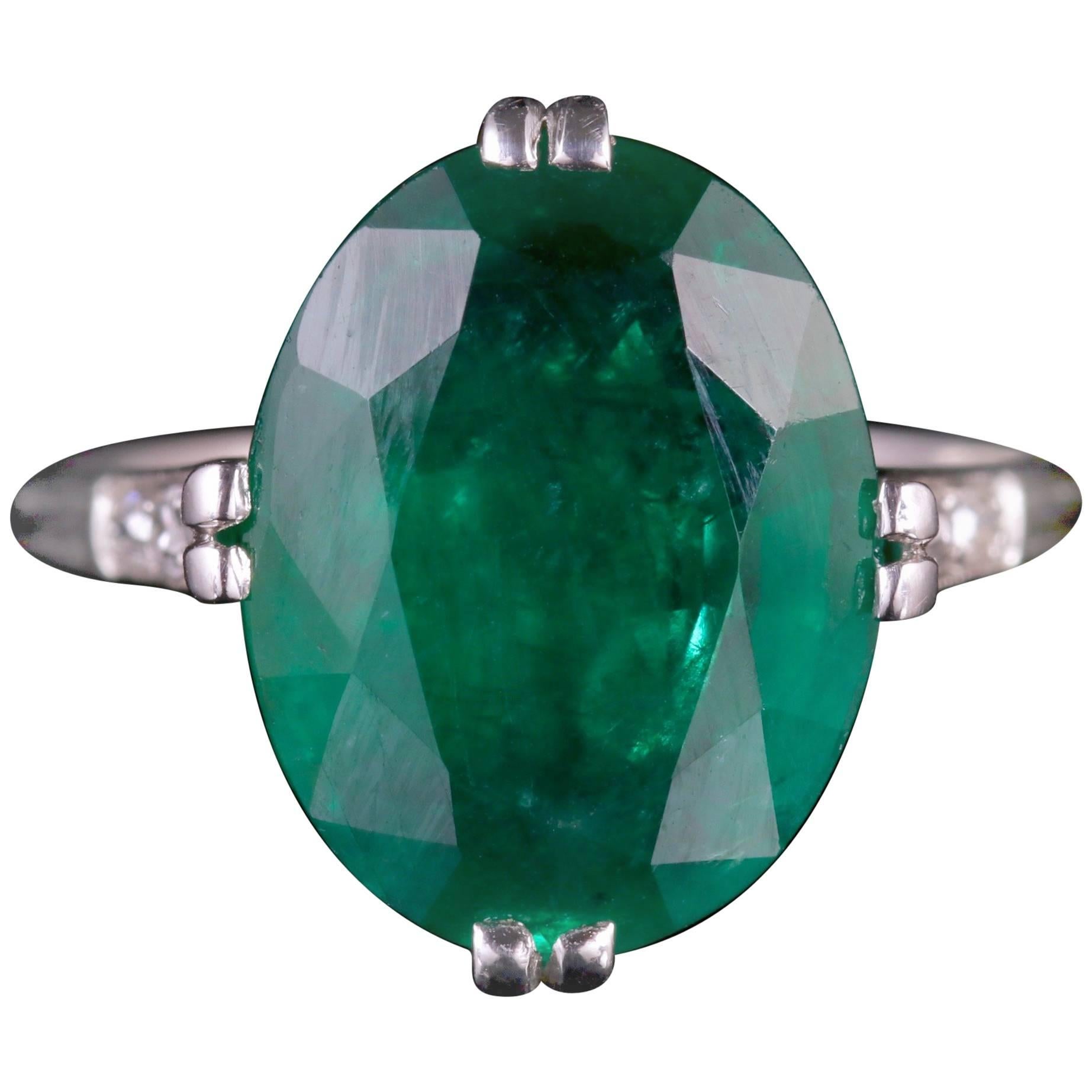 Antique Edwardian Emerald Diamond Ring Platinum, circa 1910
