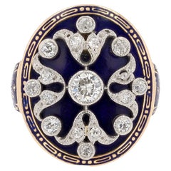 Antique Edwardian Enamel and Diamond Shield Cocktail Ring