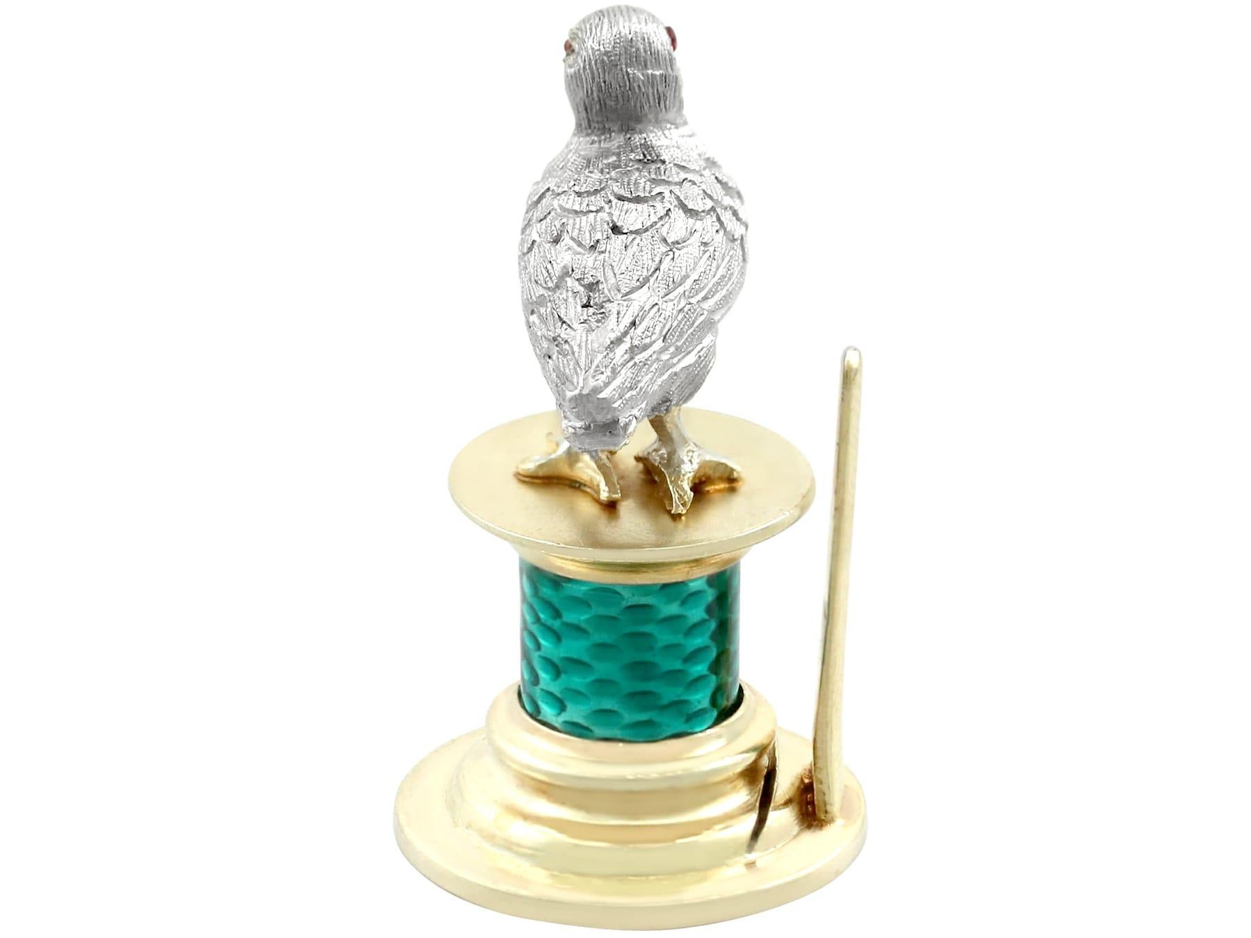 Antique Edwardian Enamel and Sterling Silver Bird Menu / Card Holders (1909) For Sale 5
