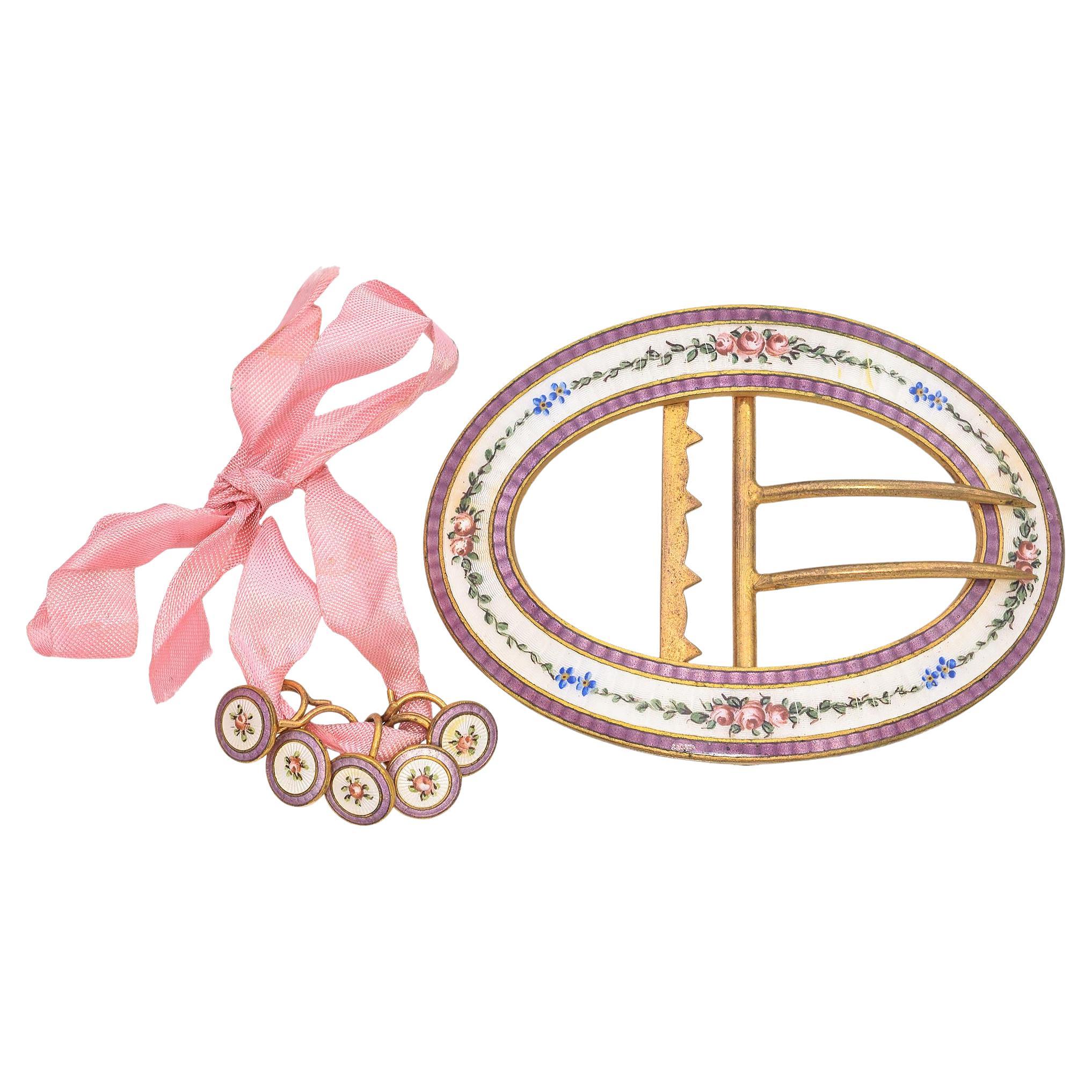 Antike edwardianische Emaille-Vermeil-Schnalle und Hemdstecker