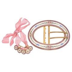 Antike edwardianische Emaille-Vermeil-Schnalle und Hemdstecker