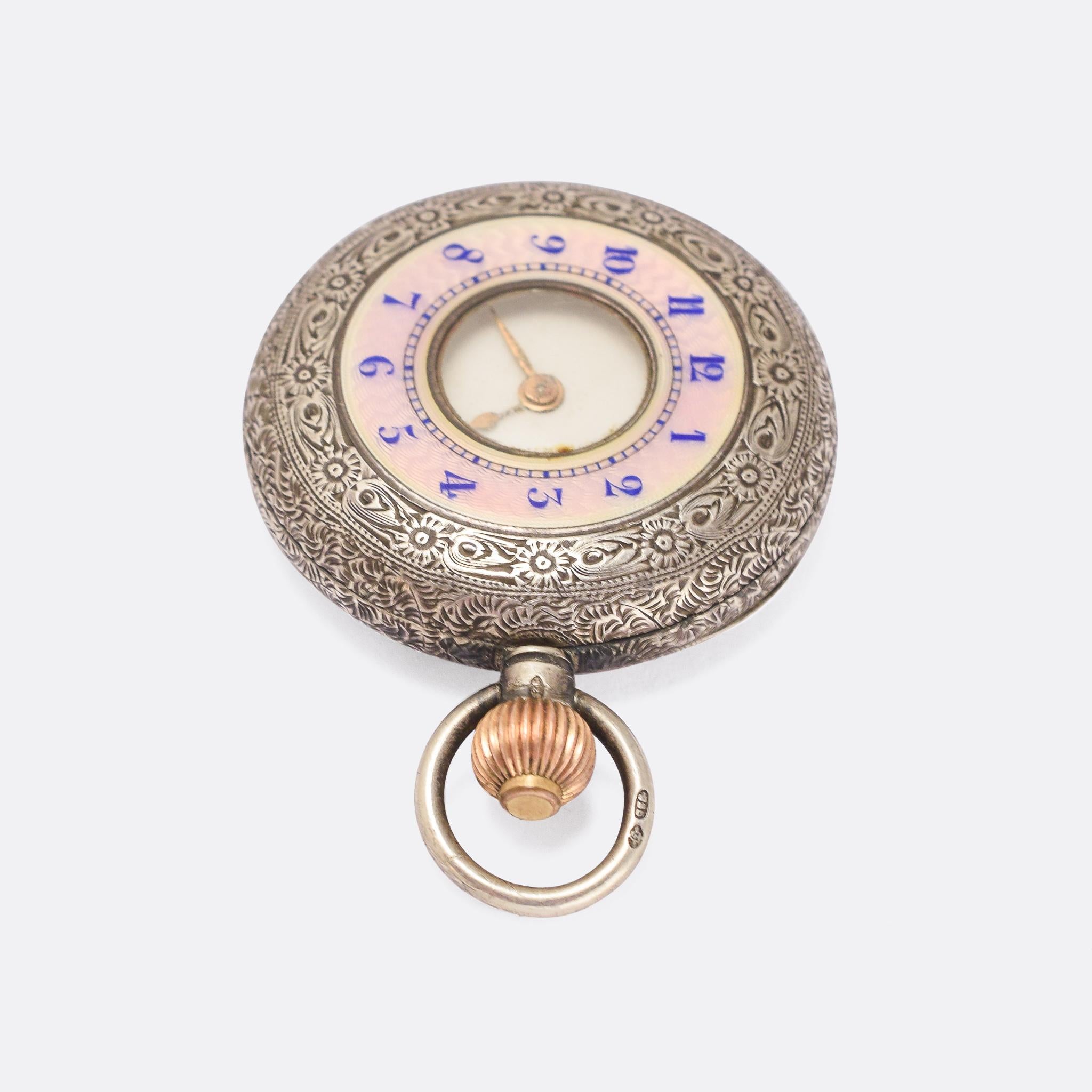 Antique Edwardian Enamelled Half Hunter Pocket Watch In Good Condition In Sale, Cheshire