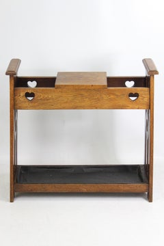 Antique Edwardian English Arts & Crafts Oak Umbrella Stand Stick Stand Hall Unit