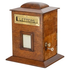 Antique Edwardian English Country House Oak Letter Post Box